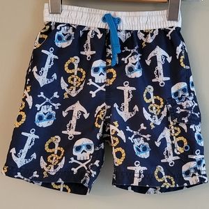 Mesh lined navy swim trunks/shorts with anchor/skull print